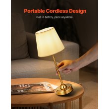 Cordless Table Lamp 5200mAh Rechargeable Battery Desk Lamp Fabric Shade Gold