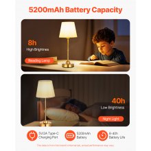 Cordless Table Lamp 5200mAh Rechargeable Battery Desk Lamp Fabric Shade Gold
