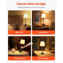 Cordless Table Lamp 5200mAh Rechargeable Battery Desk Lamp Fabric Shade Black