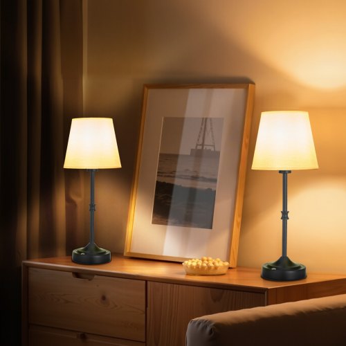 Cordless Table Lamp 2 Pack Rechargeable Battery Desk Lamp Fabric Shade Black