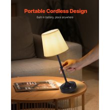 Cordless Table Lamp 2 Pack Rechargeable Battery Desk Lamp Fabric Shade Black