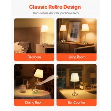 Cordless Table Lamp 2 Pack Rechargeable Battery Desk Lamp Fabric Shade Gold