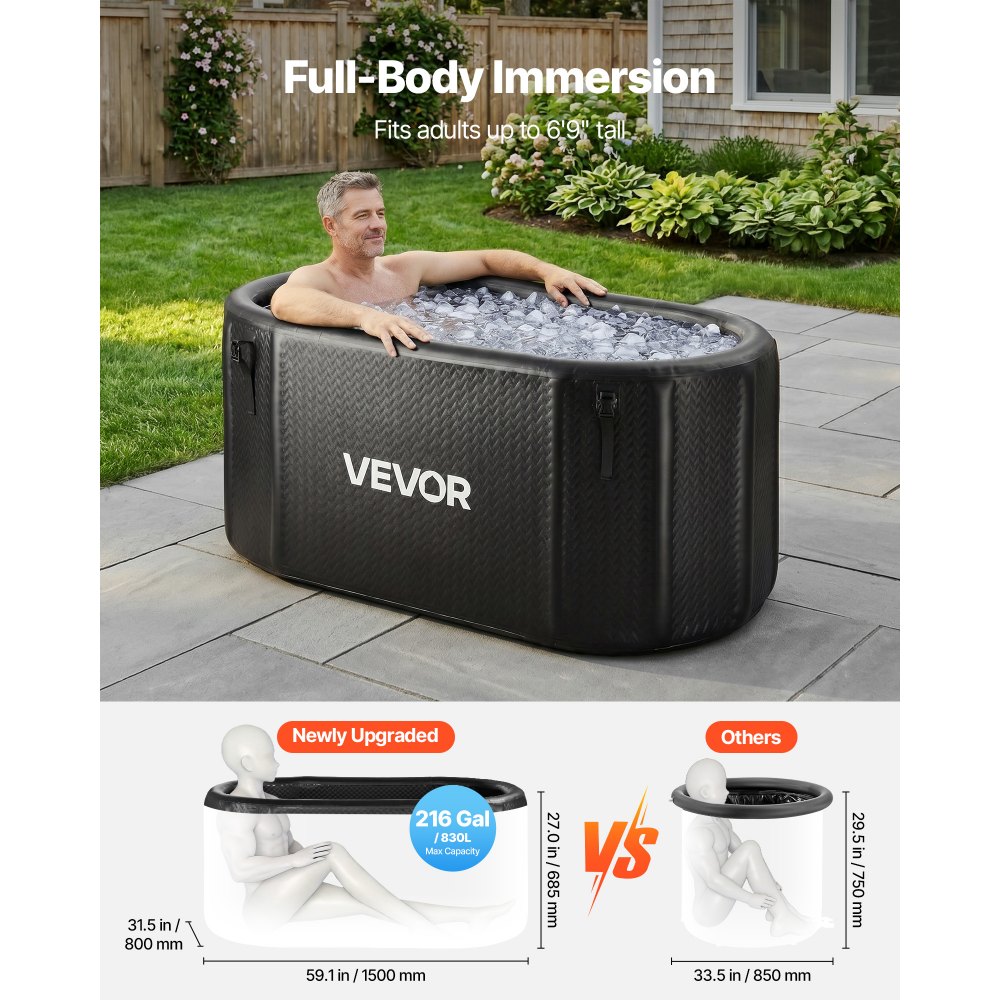 VEVOR Cold Plunge Tub, 216 Gallon, Inflatable Ice Bath Tub Compatible with Water Chillers, Portable Cold Water Bathtub with Insulated Lid, for Athletes Recovery, 59.1" x 31.5" x 29.9" (No Chiller)