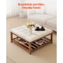 VEVOR Large Square Ottoman Coffee Table, 87.5 cm Tufted Coffee Table with Solid Wood Shelf Storage, Linen Solid Upholstered Footrest Ottoman for Bedroom Living Room, 400 LBS, Off-White