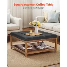 VEVOR Large Square Ottoman Coffee Table 181.4kg Upholstered Tufted Linen Ottoman