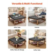VEVOR Large Square Ottoman Coffee Table 181.4kg Upholstered Tufted Linen Ottoman