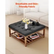 VEVOR Large Square Ottoman Coffee Table 181.4kg Upholstered Tufted Linen Ottoman