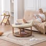 VEVOR - Mesa de centro otomana redonda grande de 89 cm con capitoné y estante de madera maciza, reposapiés tapizado en lino para dormitorio y sala de estar, 158 kg, color lino