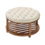 VEVOR - Mesa de centro otomana redonda grande de 89 cm con capitoné y estante de madera maciza, reposapiés tapizado en lino para dormitorio y sala de estar, 158 kg, color lino