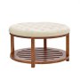 VEVOR - Mesa de centro otomana redonda grande de 89 cm con capitoné y estante de madera maciza, reposapiés tapizado en lino para dormitorio y sala de estar, 158 kg, color lino