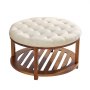 VEVOR - Mesa de centro otomana redonda grande de 89 cm con capitoné y estante de madera maciza, reposapiés tapizado en lino para dormitorio y sala de estar, 158 kg, color lino