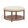 VEVOR - Mesa de centro otomana redonda grande de 89 cm con capitoné y estante de madera maciza, reposapiés tapizado en lino para dormitorio y sala de estar, 158 kg, color lino