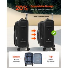 20-Inch Softside Expandable Luggage with Spinner Wheels Carry on Suitcase Black