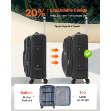 24-Inch Softside Expandable Luggage with Spinner Wheels Checked Suitcase Black