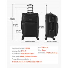 24-Inch Softside Expandable Luggage with Spinner Wheels Checked Suitcase Black