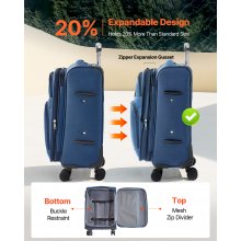 20-Inch Softside Expandable Luggage with Spinner Wheels Carry on Suitcase Blue