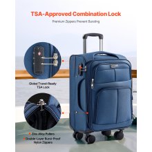 20-Inch Softside Expandable Luggage with Spinner Wheels Carry on Suitcase Blue