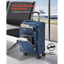 20-Inch Softside Expandable Luggage with Spinner Wheels Carry on Suitcase Blue