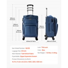 20-Inch Softside Expandable Luggage with Spinner Wheels Carry on Suitcase Blue