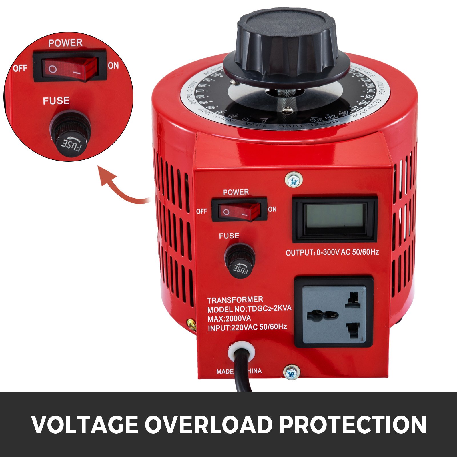 Variable Transformer 2000VA Power Supply Voltage Transformer Converter 0-300V 220V AC 50 Hz