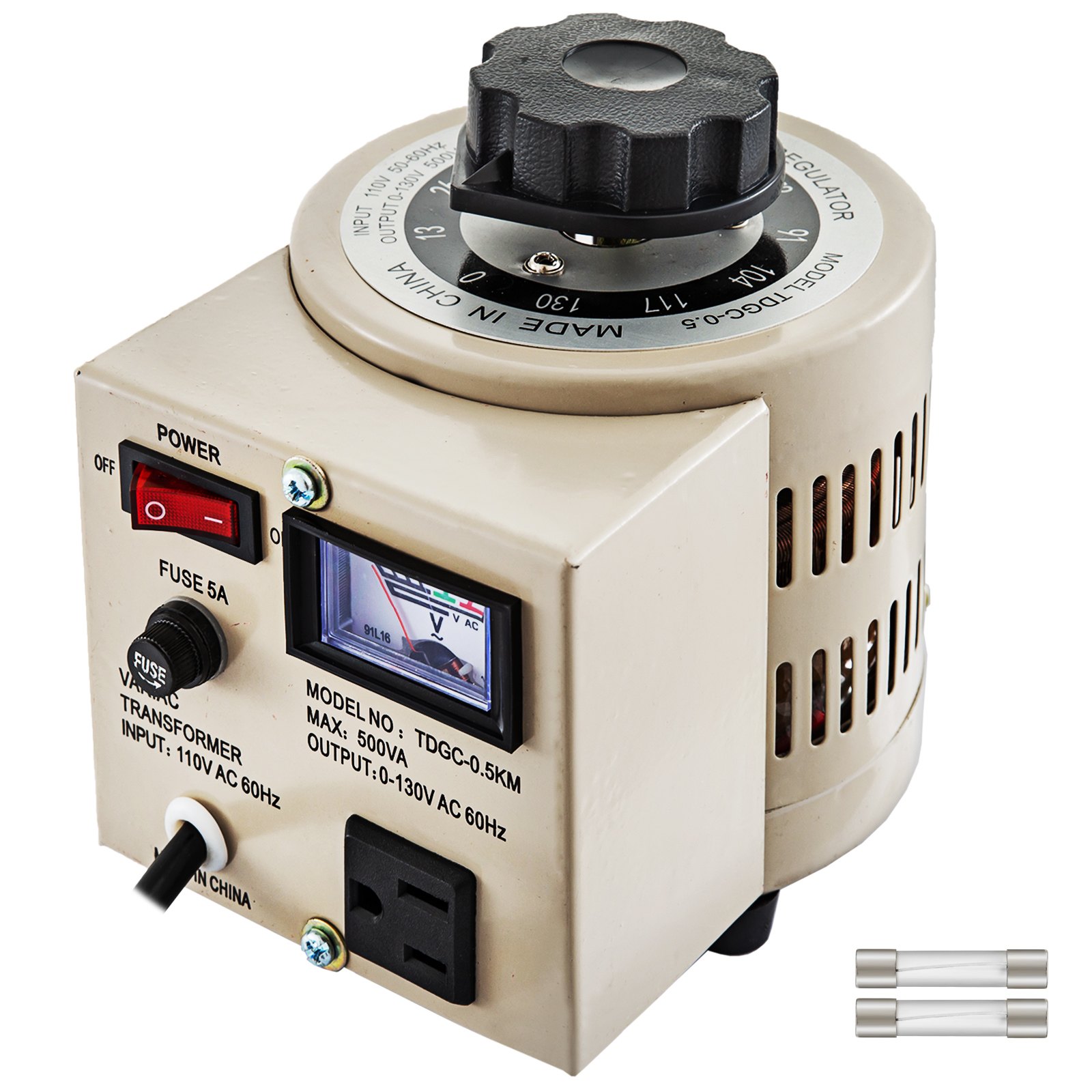 Variac Transformer Variable 500va Ac Voltage Regulator Metered 0-130v 110v