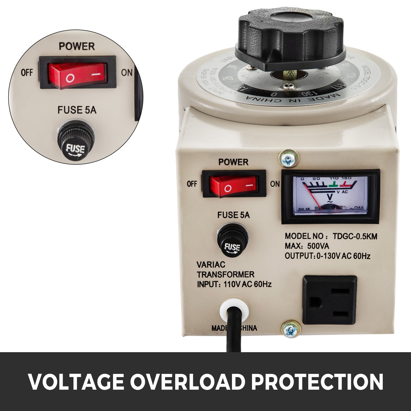 Variac Transformer Variable 500va Ac Voltage Regulator Metered 0-130v 110v