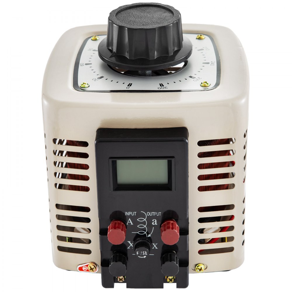 VEVOR 2KVA Variable Output Transformer 220V AC w/ Copper Coil Variac Toroidal Core Variable Power Supply 2 Type Single Phase LCD Display with Fuse