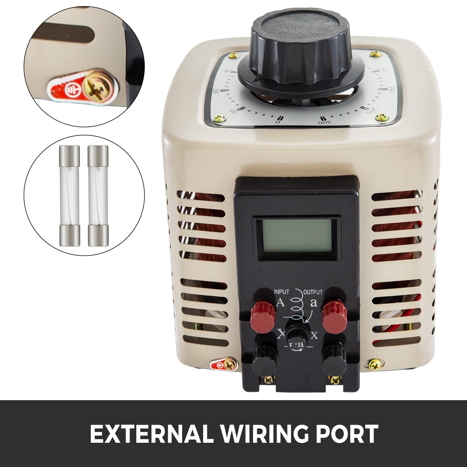 VEVOR 2KVA Variable Output Transformer 220V AC w/ Copper Coil Variac Toroidal Core Variable Power Supply 2 Type Single Phase LCD Display with Fuse