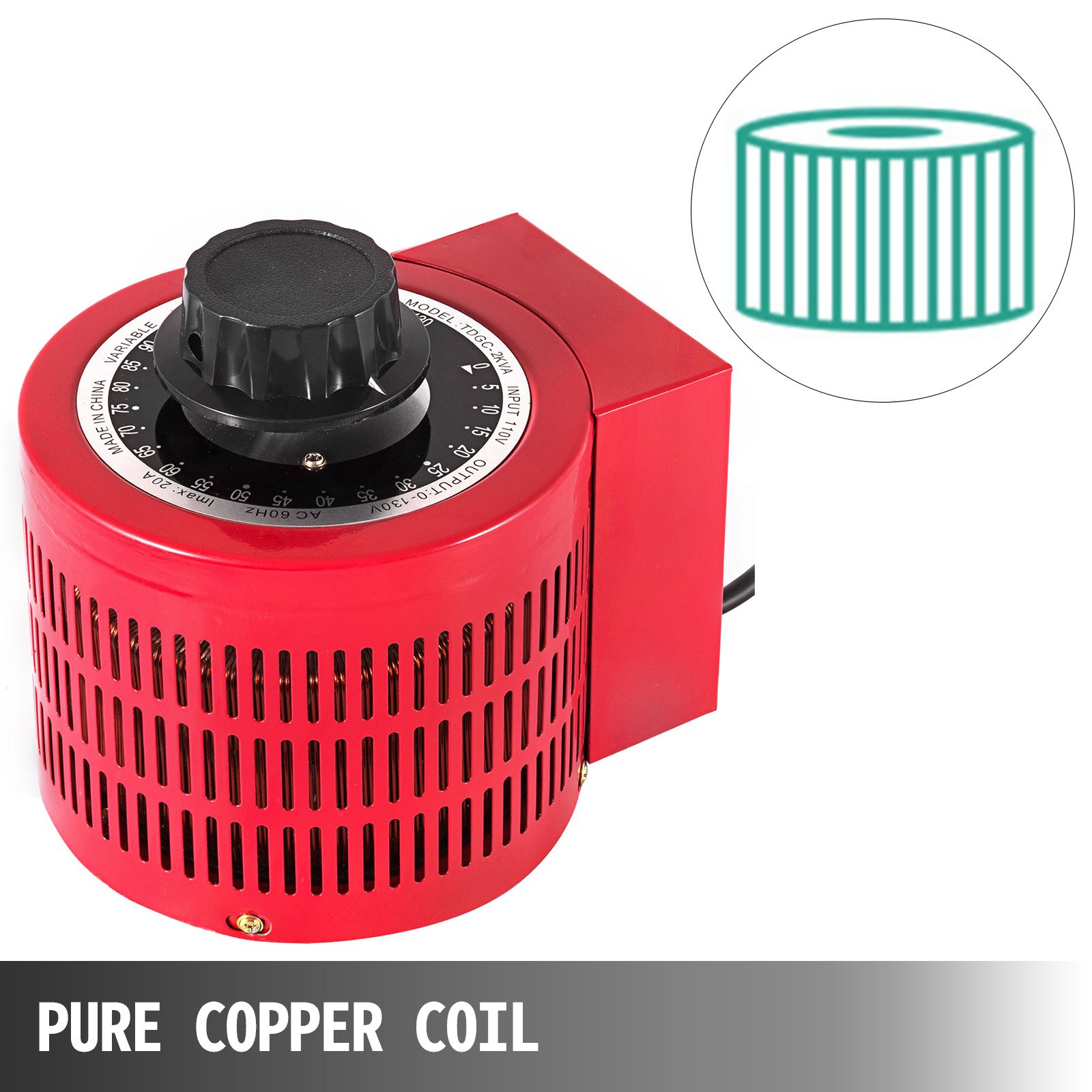 VEVOR 2000VA Transformer Max 20 Amp Variable Transformer 0-130 Volt Output Variable AC Voltage Regulator for Industries Equipment Appliances