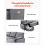 VEVOR U Shaped Sofa Bed, Convertible Sofa Bed with 2 Side Pockets, 2 Pillows and Double Chaise, 6-Seat Pull Out Sleeper Couch with Large Storage Capacity for Living Room, Apartment, Metal Frame, Gray