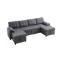 VEVOR U Shaped Sofa Bed, Convertible Sofa Bed with 2 Side Pockets, 2 Pillows and Double Chaise, 6-Seat Pull Out Sleeper Couch with Large Storage Capacity for Living Room, Apartment, Metal Frame, Gray