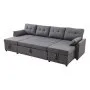 VEVOR U-formad bäddsoffa, bäddsoffa med 2 sidofack, 2 kuddar och dubbel schäslong, utdragbar bäddsoffa med 6 platser och stor förvaringskapacitet för vardagsrum, lägenhet, metallram, grå