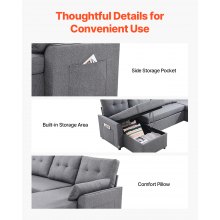 VEVOR U Shaped Sofa Bed, Convertible Sofa Bed with 2 Side Pockets, 2 Pillows and Double Chaise, 6-Seat Pull Out Sleeper Couch with Large Storage Capacity for Living Room, Apartment, Metal Frame, Gray