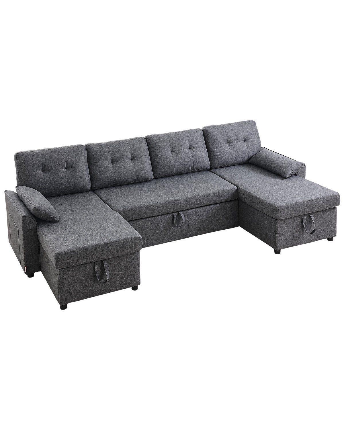 VEVOR U Shaped Sofa Bed, Convertible Sofa Bed with 2 Side Pockets, 2 Pillows and Double Chaise, 6-Seat Pull Out Sleeper Couch with Large Storage Capacity for Living Room, Apartment, Metal Frame, Gray