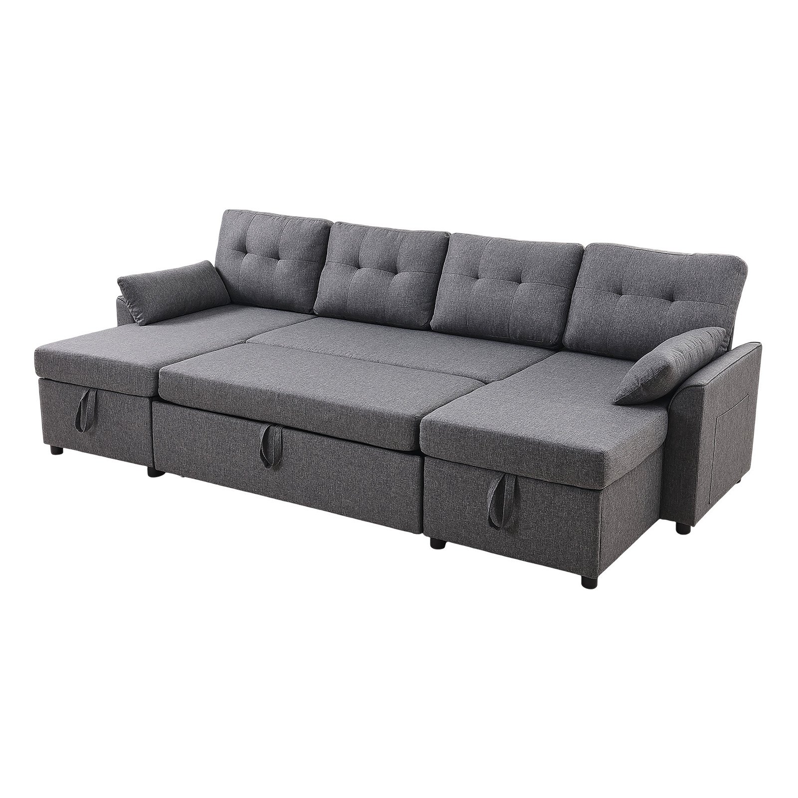 VEVOR U Shaped Sofa Bed, Convertible Sofa Bed with 2 Side Pockets, 2 Pillows and Double Chaise, 6-Seat Pull Out Sleeper Couch with Large Storage Capacity for Living Room, Apartment, Metal Frame, Gray
