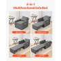 VEVOR Sleeper Sofa Bed, Convertible Sleeper Bed with Side Pocket, Pillow, Armrest and Desk Board, 5 Adjustable Angles Backrest, Single Pull Out Sofa Couch with 2 Wheels and Bottom Storage, Gray