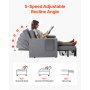 VEVOR Sleeper Sofa Bed, Convertible Sleeper Bed with Side Pocket, Pillow, Armrest and Desk Board, 5 Adjustable Angles Backrest, Single Pull Out Sofa Couch with 2 Wheels and Bottom Storage, Gray