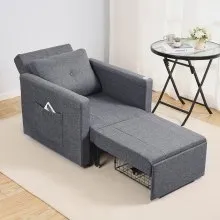 VEVOR Sleeper Sofa Bed, Convertible Sleeper Bed with Side Pocket, Pillow, Armrest and Desk Board, 5 Adjustable Angles Backrest, Single Pull Out Sofa Couch with 2 Wheels and Bottom Storage, Gray