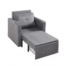 VEVOR Sleeper Sofa Bed, Convertible Sleeper Bed with Side Pocket, Pillow, Armrest and Desk Board, 5 Adjustable Angles Backrest, Single Pull Out Sofa Couch with 2 Wheels and Bottom Storage, Gray