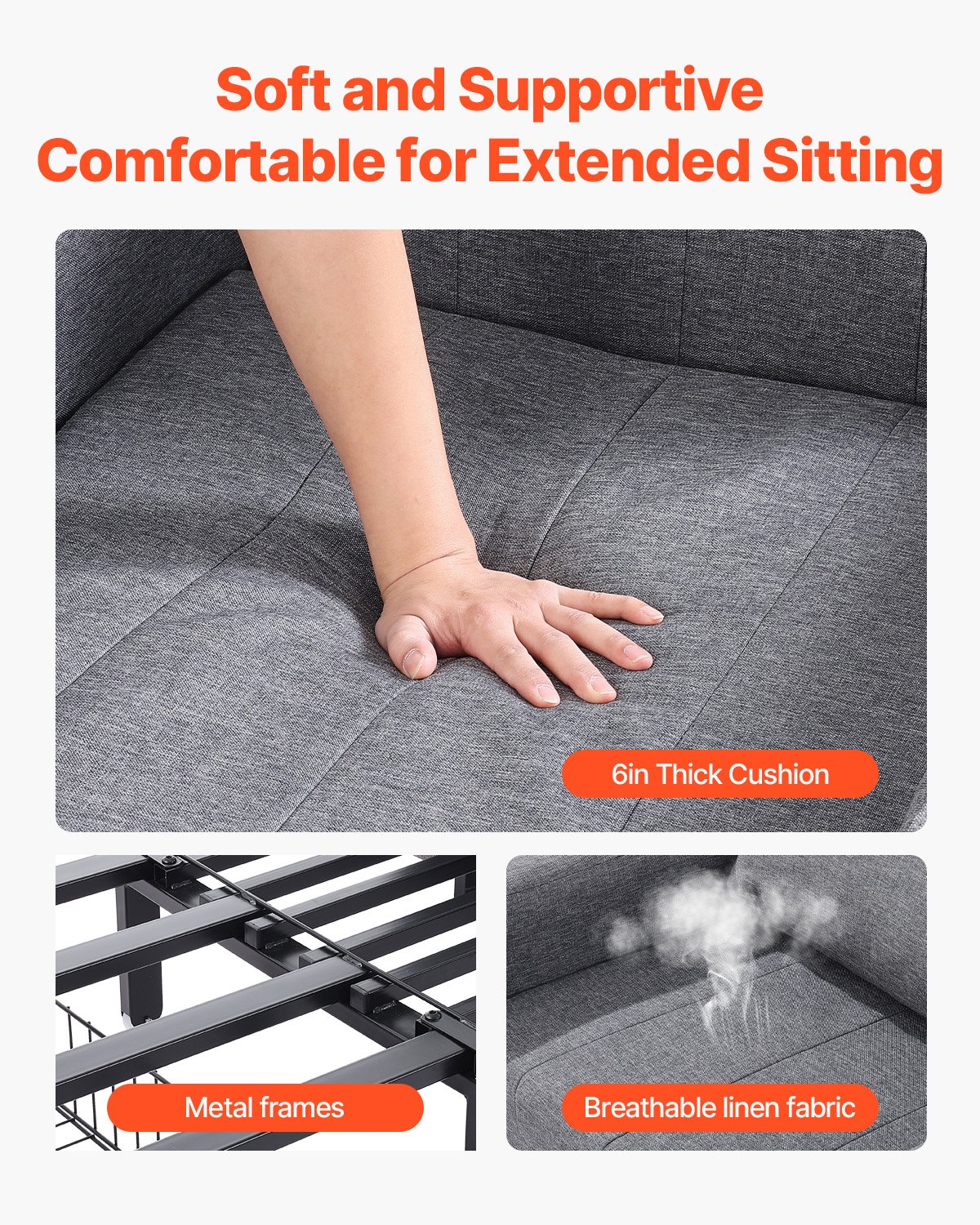 VEVOR Sleeper Sofa Bed, Convertible Sleeper Bed with Side Pocket, Pillow, Armrest and Desk Board, 5 Adjustable Angles Backrest, Single Pull Out Sofa Couch with 2 Wheels and Bottom Storage, Gray