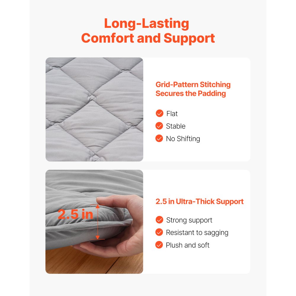 VEVOR Japanese Tatami Mat, Queen Size Foldable Japanese Tatami Mattress, Futon Mattress with Storage Bag & Fastener, 9-Layer Floor Mat for Sleeping, Dorm, Meditation, Yoga, 2032 x 1524 x 63.5 mm, Gray