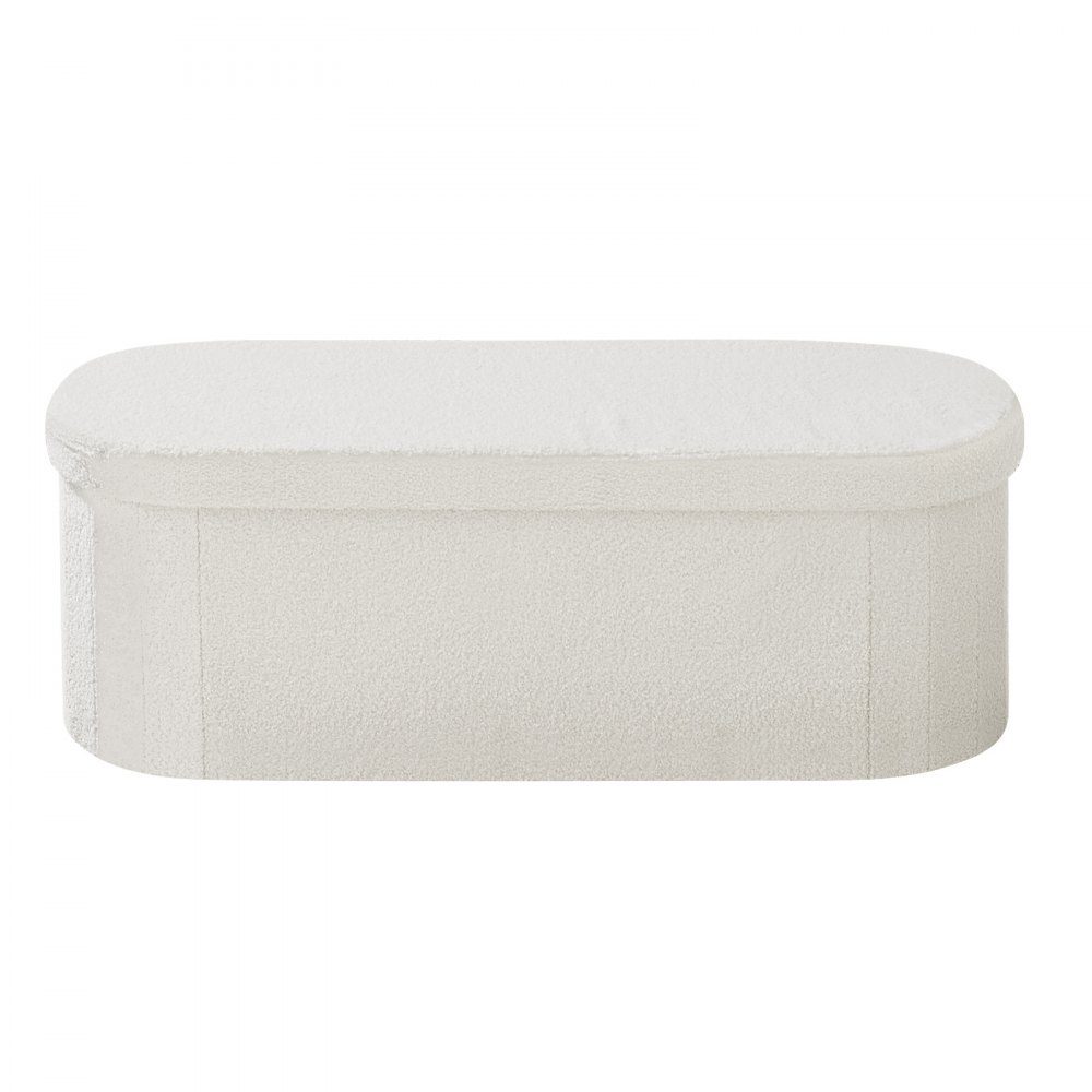 VEVOR Oval Storage Ottoman Bench, Foldable Teddy Fleece End of Bed Bench, Folding Upholstered Bed Ottoman Chest with Large Storage Space, Supports 660 lbs, for Living Room, Bedroom, Entryway, Beige