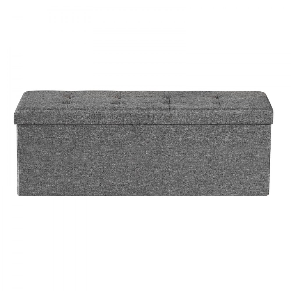VEVOR Foldable Storage Ottoman Bench, End of Bed Bench with Side Bags, Folding Upholstered Storage Chest Supports 660 lbs, Linen Bed Ottoman with Large Space for Living Room, Bedroom, Entryway, Grey