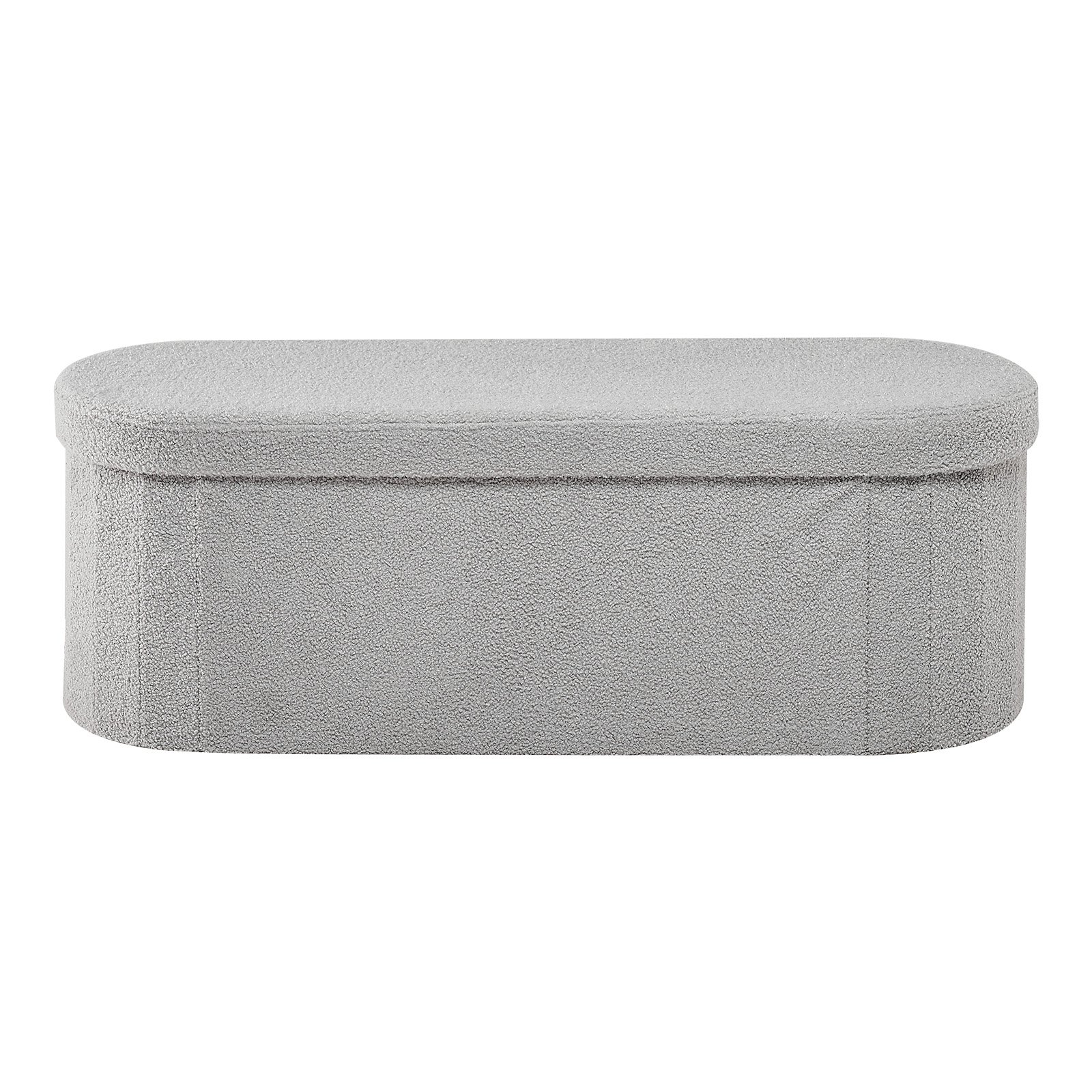 VEVOR Oval Storage Ottoman Bench, Foldable Teddy Fleece End of Bed Bench, Folding Upholstered Bed Ottoman Chest with Large Storage Space, Supports 660 lbs, for Living Room, Bedroom, Entryway, Grey