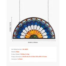 Stained Glass Tiffany Style Hanging Window Panel with Chain 36 x 18 Inches