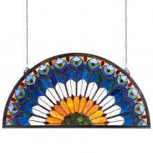 Stained Glass Tiffany Style Hanging Window Panel with Chain 36 x 18 Inches