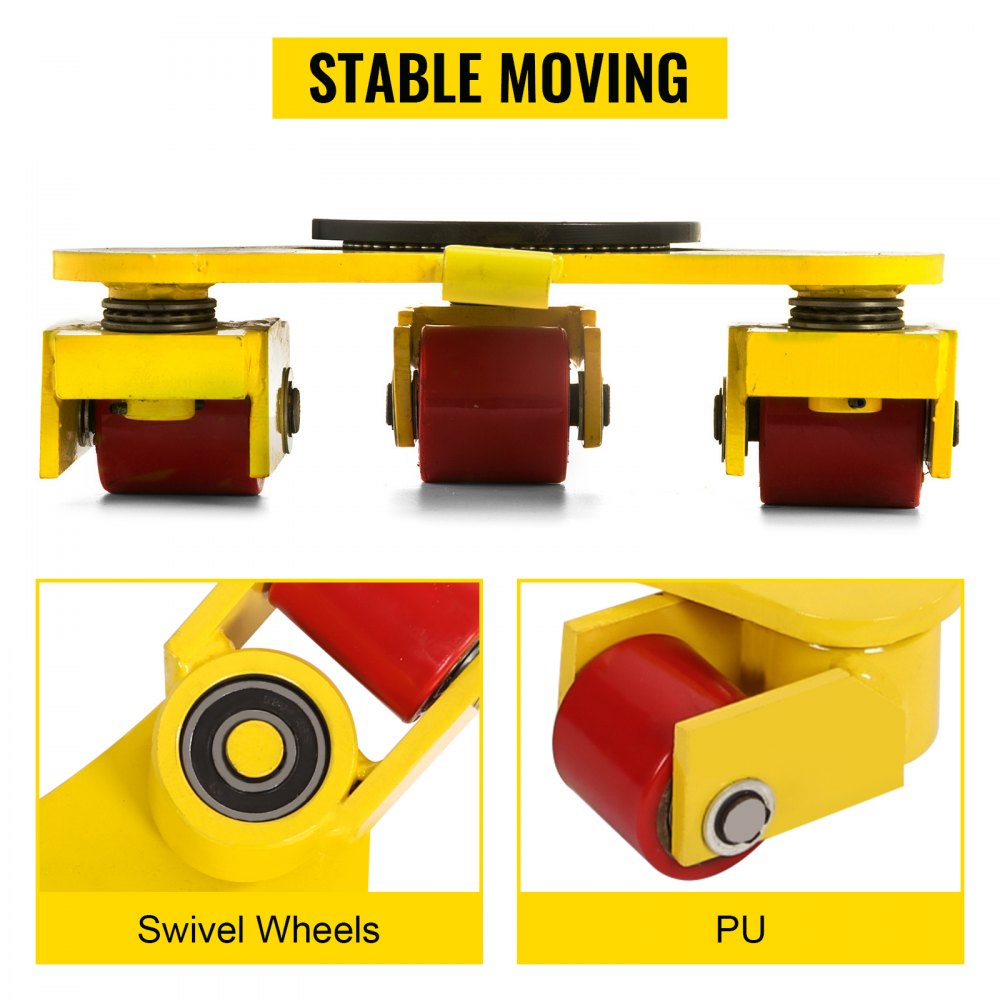 VEVOR Industrial Machinery Mover, 3T/6600lbs Machinery Moving Skate with 360°Rotation Cap and 4 Rollers & PU Wheels, Heavy Duty Dolly Skates for Moving Equipment