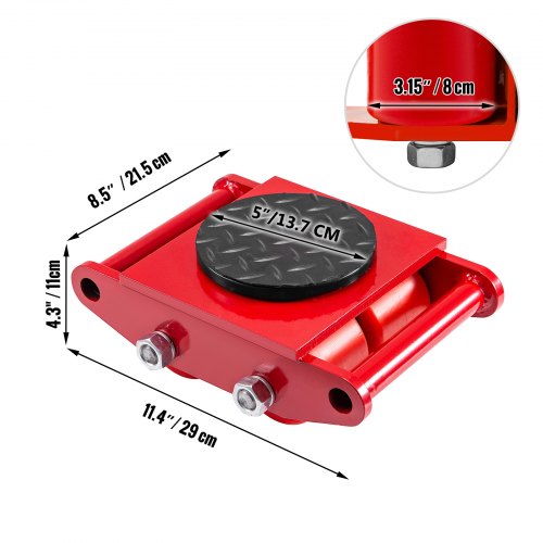 Rouleau Transporteur En Acier Moulé 2,5 Tonnes - 2 Roues PU - 18x10x11 Cm - Rouge - Pour Meubles Lourds