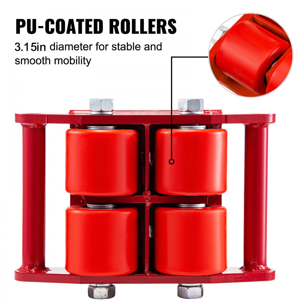 VEVOR 4pcs Machinery Mover, 6T Machinery Skate Dolly, 13200lbs Machinery Moving Skate, Machinery Mover Skate w/ 360° Rotation Cap and 4 Rollers, Heavy Duty Industrial Moving Equipment, Red