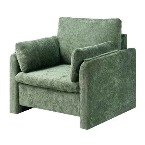 VEVOR Green Accent Chair, Modern Upholstered Accent Chair with Armrests, Cloth Arm Chairs with Thick Cushion and Arched Backrest, Single Fabric Armchair for Living Room, Bedroom, Study, Office